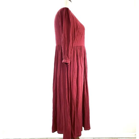 April Cornell Dress M Burgundy Cotton Maxi Floral Cottagecore Prairie Boho Y2K - Picture 2 of 9
